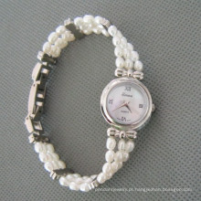 Branco relógio pérola de água doce, pérola mão relógio (WH105)